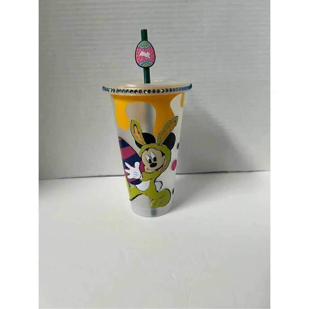 Easter Bunny mouse Starbucks cold cup with straw topper